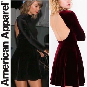 American apparel red backless velvet skater dress